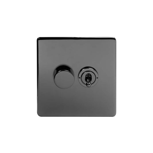 The Connaught Collection Black Nickel 2 Gang Dimmer and Toggle Switch Combo (1x150W LED Dimmer 1x20A 2 Way Toggle)