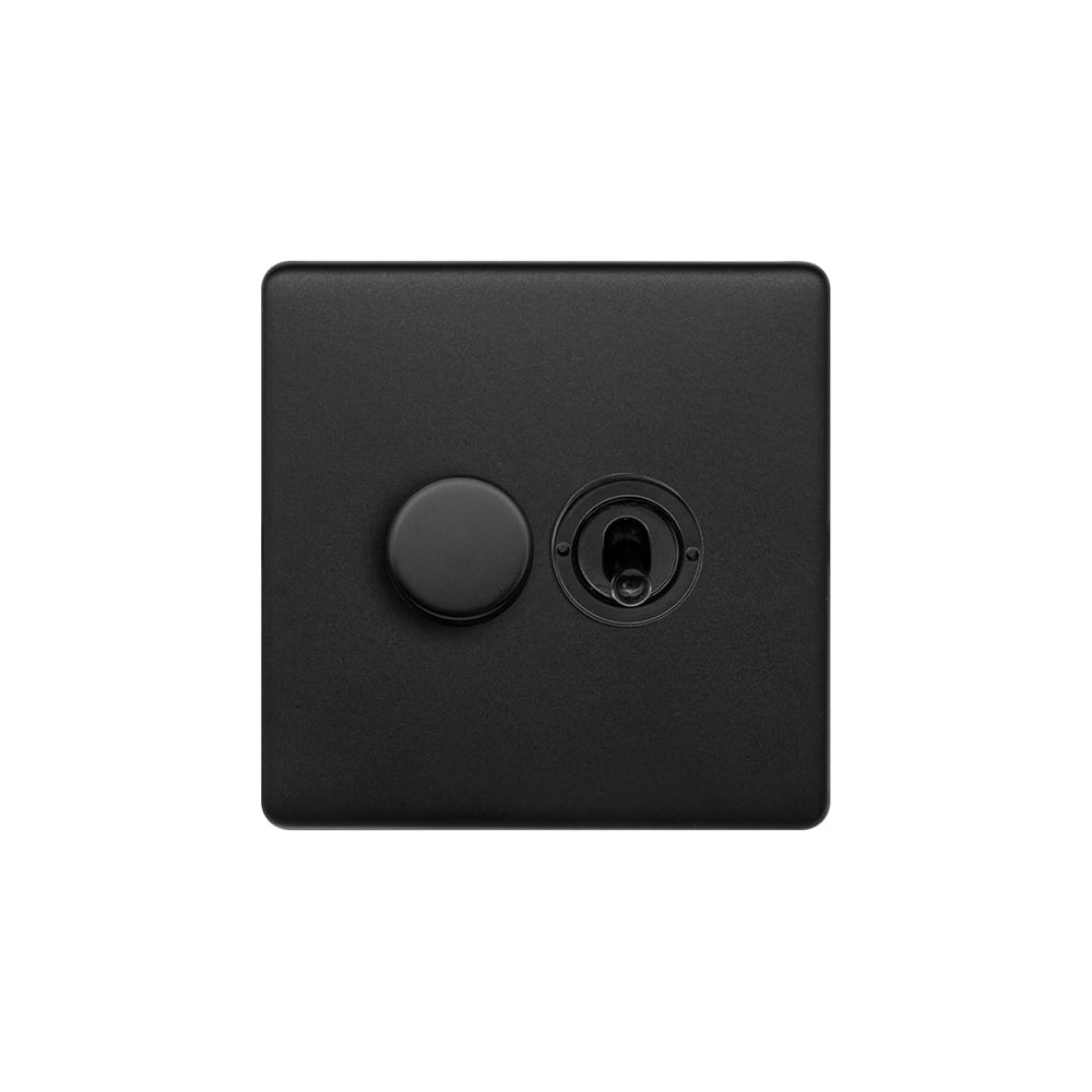 The Camden Collection Matt Black 2 Gang Dimmer and Toggle Switch Combo (1 x 2 Way Intelligent Dimmer 1 x 20A 2 Way Toggle)