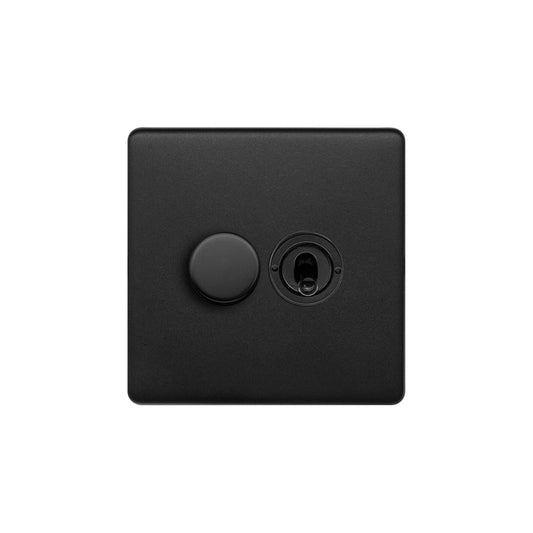 The Camden Collection Matt Black 2 Gang Dimmer and Toggle Switch Combo (1 x 2 Way Intelligent Dimmer 1 x 20A 2 Way Toggle)