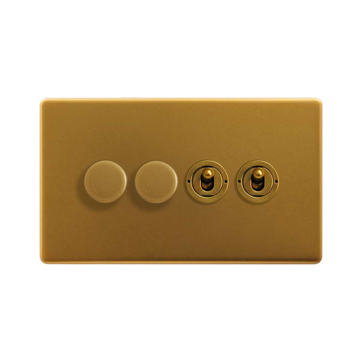 The Sloane Collection Antique Gold 4 Gang Switch with 2 Dimmers (2x150W LED Dimmer 2x20A 2 Way Toggle)