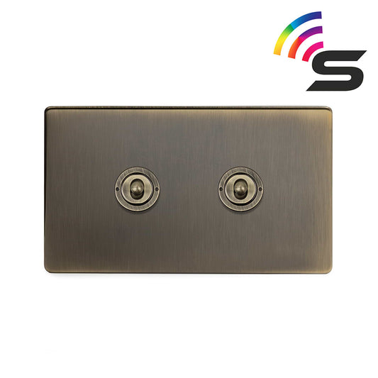 The Charterhouse Collection 2 Gang 150W Smart Toggle Switch Antique Brass