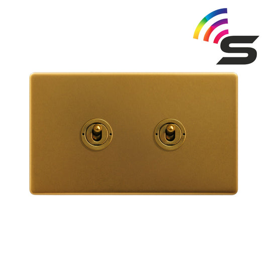 The Sloane Collection Antique Gold 2 Gang 150W Zigbee Smart Toggle Switch