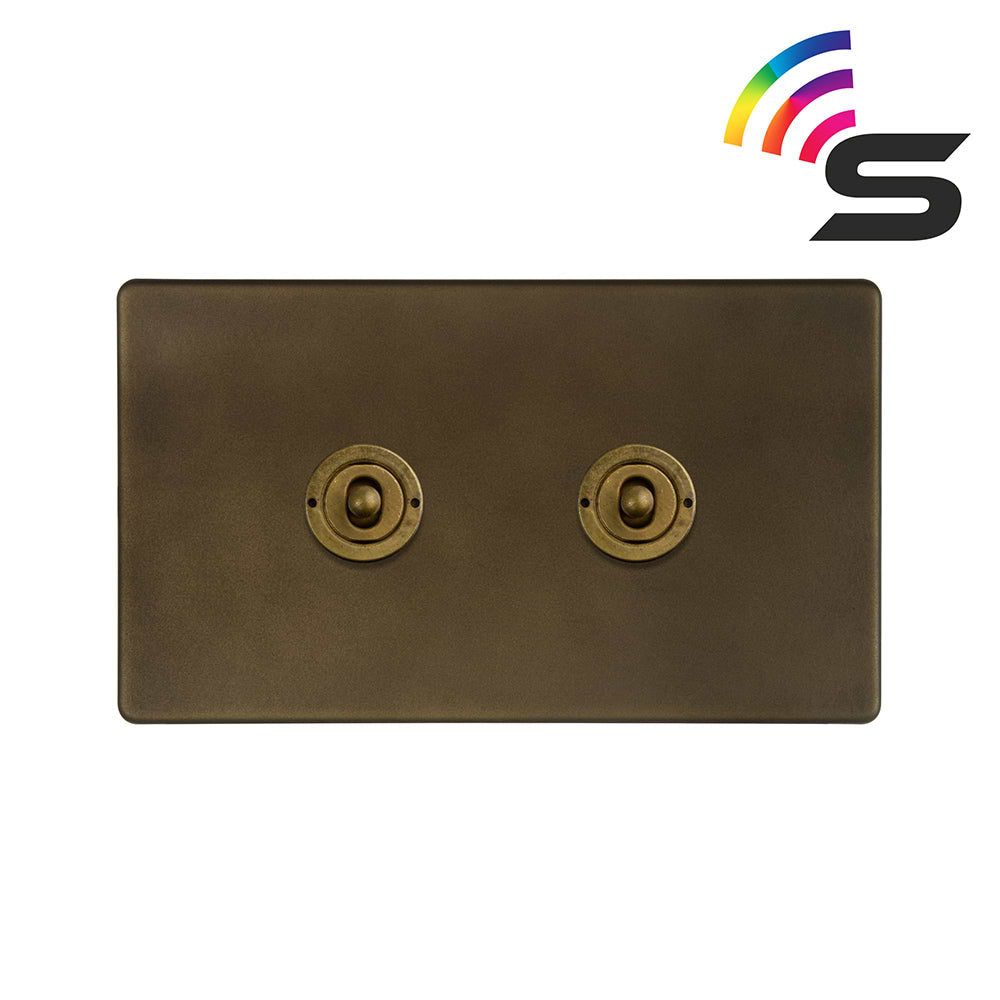 The Westminster Collection Vintage Brass 2 Gang 150W Zigbee Smart Toggle Switch