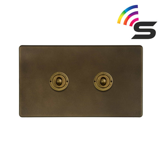 The Westminster Collection Vintage Brass 2 Gang 150W Zigbee Smart Toggle Switch