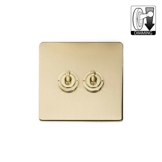 The Savoy Collection Brushed Brass 2 Gang Dimming Toggle Switch