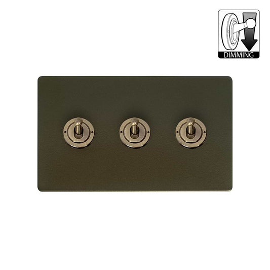 The Eton Collection Bronze 3 Gang Dimming Toggle Switch