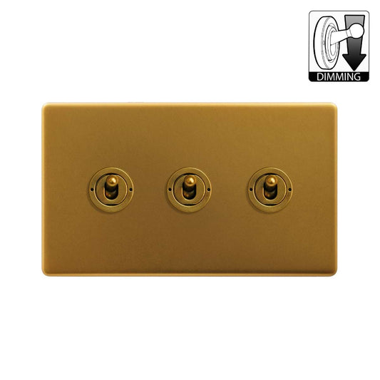 The Sloane Collection Antique Gold 3 Gang Dimming Toggle Switch