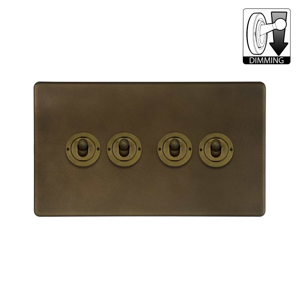 The Westminster Collection Vintage Brass 4 Gang Dimming Toggle Switch