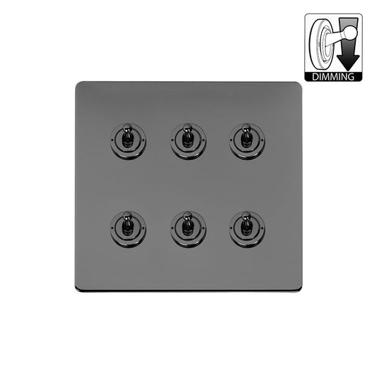 The Connaught Collection Black Nickel 6 Gang Dimming Toggle Switch