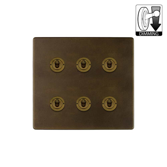 The Westminster Collection Vintage Brass 6 Gang Dimming Toggle Switch