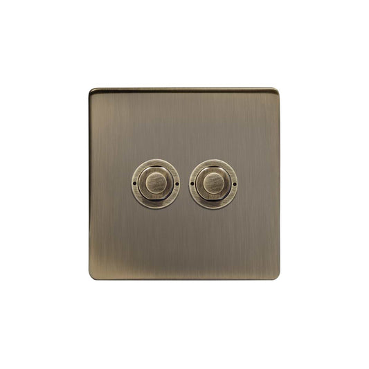 Soho Lighting Antique Brass 2 Gang 6A 2 Way Retractive Push Button Switch