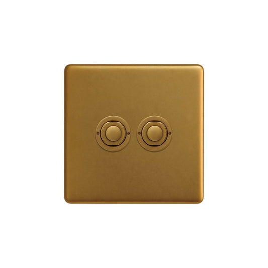 Soho Lighting Antique Gold 2 Gang 6A 2 Way Retractive Push Button Switch