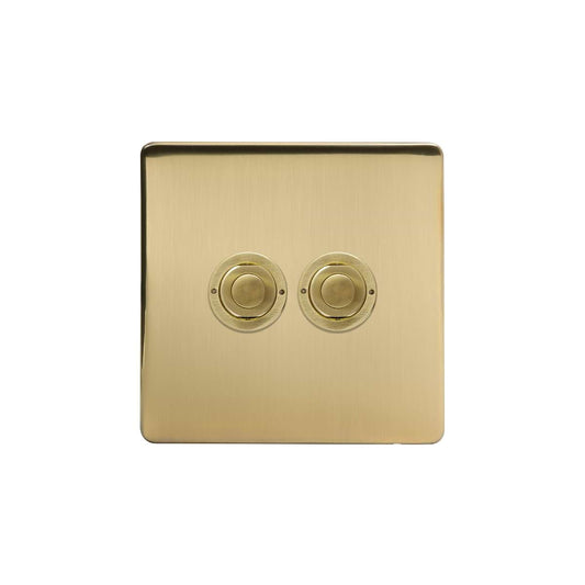 Soho Lighting Brushed Brass 2 Gang 6A 2 Way Retractive Push Button Switch