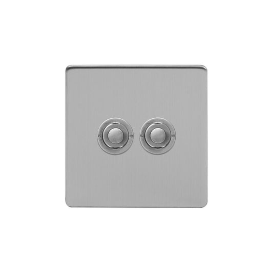 Soho Lighting Brushed Chrome 2 Gang 6A 2 Way Retractive Push Button Switch