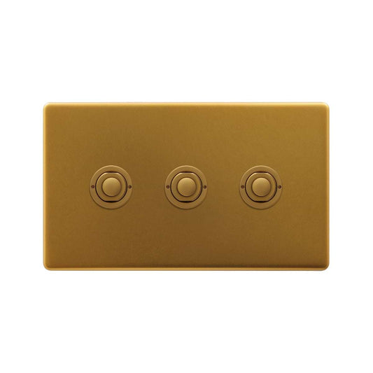 Soho Lighting Antique Gold 3 Gang 6A 2 Way Retractive Push Button Switch
