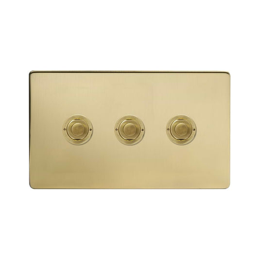 Soho Lighting Brushed Brass 3 Gang 6A 2 Way Retractive Push Button Switch