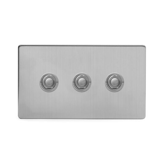 Soho Lighting Brushed Chrome 3 Gang 6A 2 Way Retractive Push Button Switch
