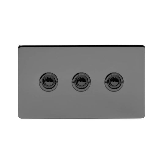 Soho Lighting Black Nickel 3 Gang 6A 2 Way Retractive Push Button Switch
