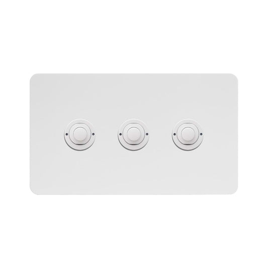 Soho Lighting White Metal 3 Gang 6A 2 Way Retractive Push Button Switch