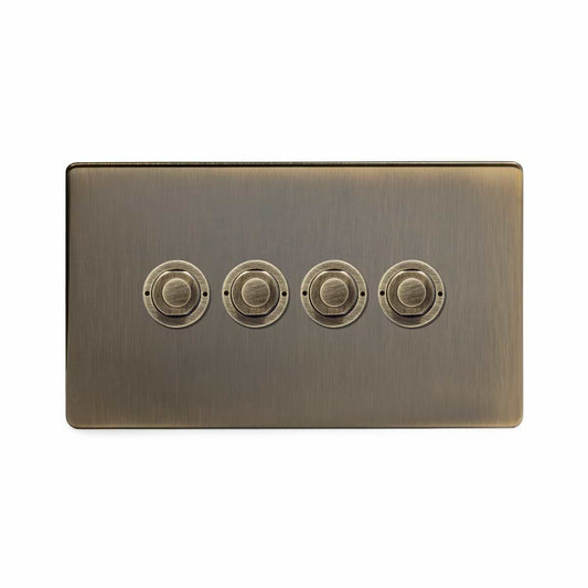 Soho Lighting Antique Brass 4 Gang 6A 2 Way Retractive Push Button Switch
