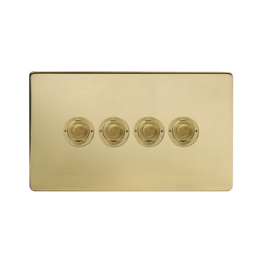 Soho Lighting Brushed Brass 4 Gang 6A 2 Way Retractive Push Button Switch