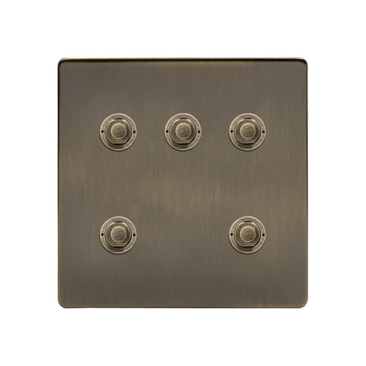 Soho Lighting Antique Brass 5 Gang 6A 2 Way Retractive Push Button Switch