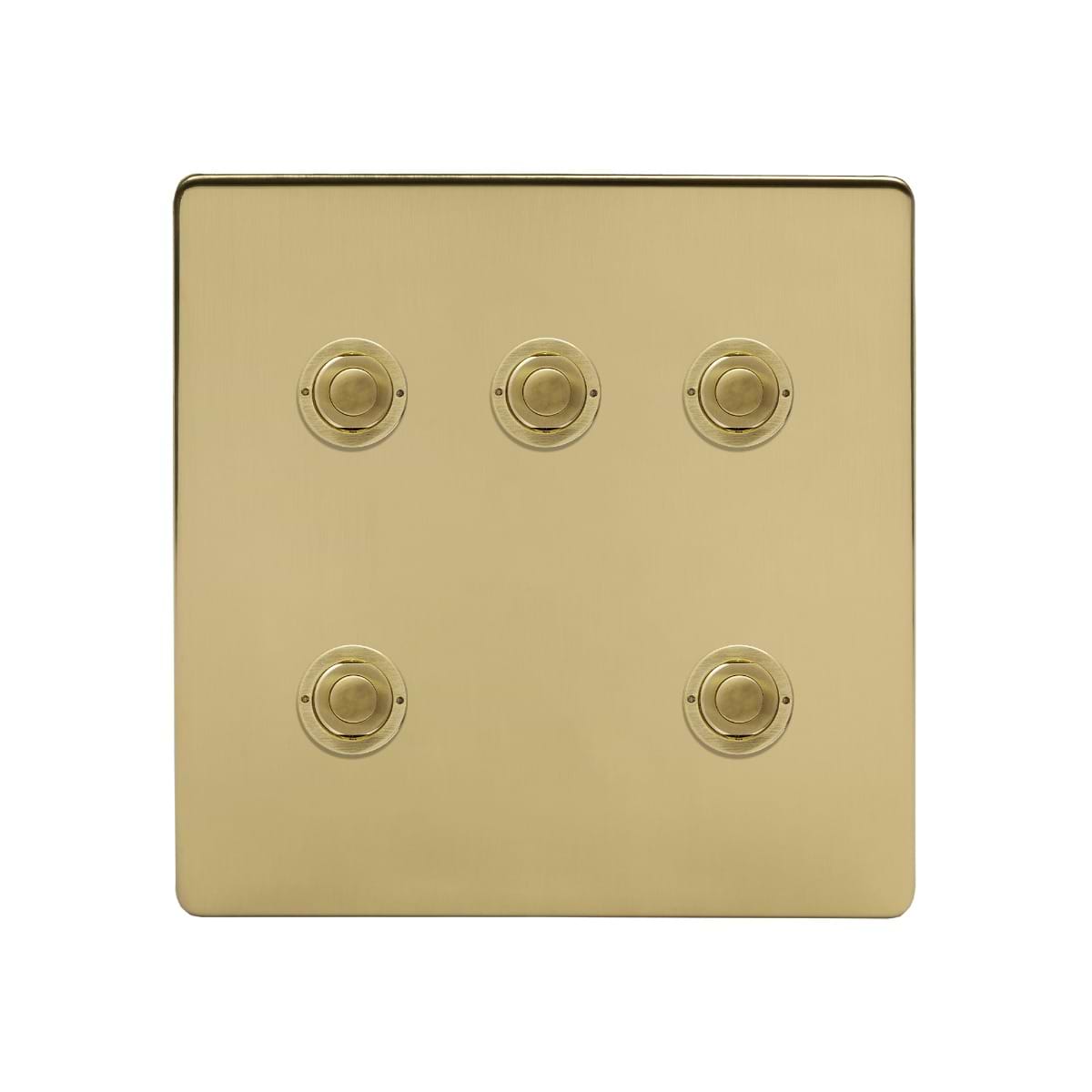 Soho Lighting Brushed Brass 5 Gang 6A 2 Way Retractive Push Button Switch