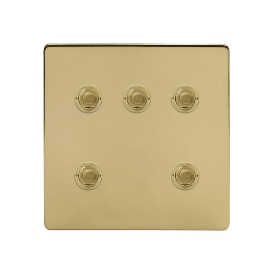 Soho Lighting Brushed Brass 5 Gang 6A 2 Way Retractive Push Button Switch
