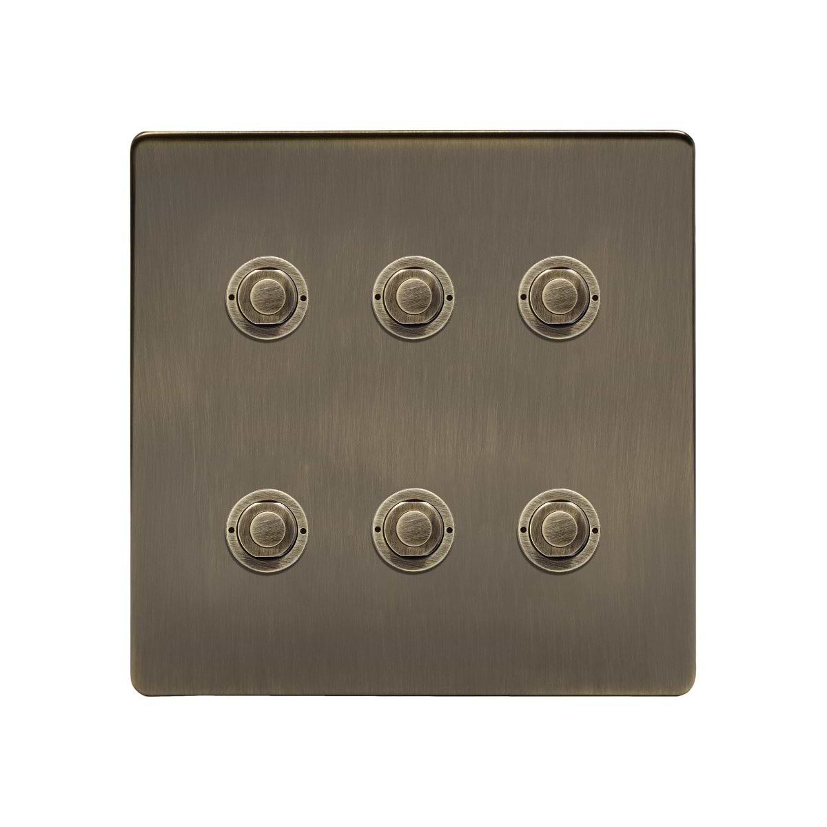 Soho Lighting Antique Brass 6 Gang 6A 2 Way Retractive Push Button Switch