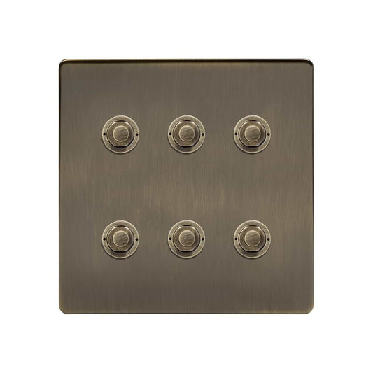 Soho Lighting Antique Brass 6 Gang 6A 2 Way Retractive Push Button Switch
