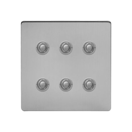 Soho Lighting Brushed Chrome 6 Gang 6A 2 Way Retractive Push Button Switch