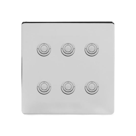 Soho Lighting Polished Chrome 6 Gang 6A 2 Way Retractive Push Button Switch