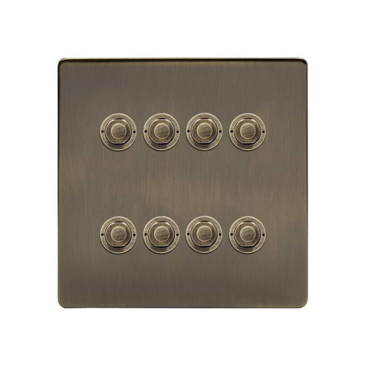 Soho Lighting Antique Brass 8 Gang 6A 2 Way Retractive Push Button Switch