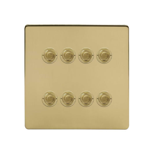 Soho Lighting Brushed Brass 8 Gang 6A 2 Way Retractive Push Button Switch