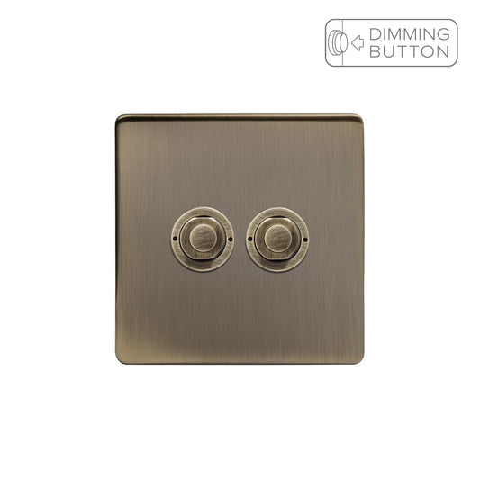 Soho Lighting Antique Brass 2 Gang 6A Push Button Dimmer Switch