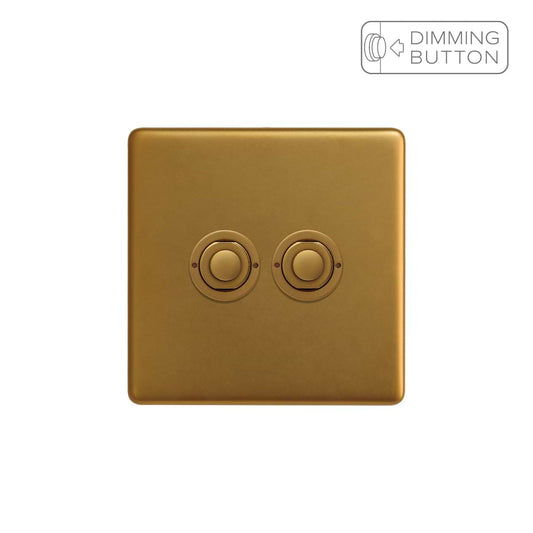 Soho Lighting Antique Gold 2 Gang 6A Push Button Dimmer Switch