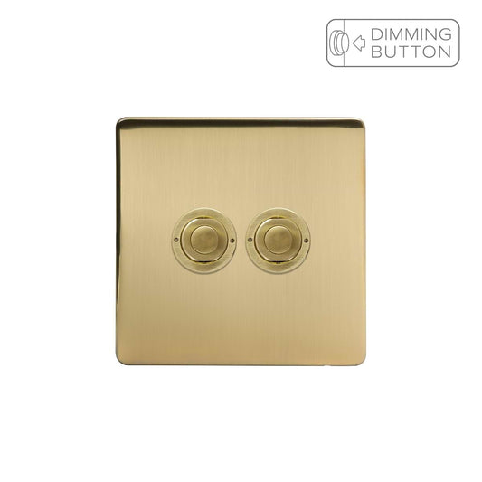 Soho Lighting Brushed Brass 2 Gang 6A Push Button Dimmer Switch