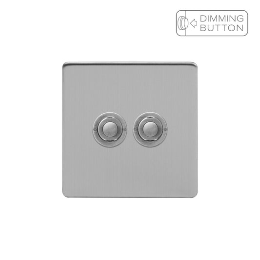 Soho Lighting Brushed Chrome 2 Gang 6A Push Button Dimmer Switch