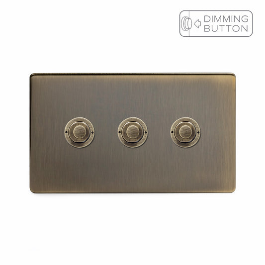 Soho Lighting Antique Brass 3 Gang 6A Push Button Dimmer Switch