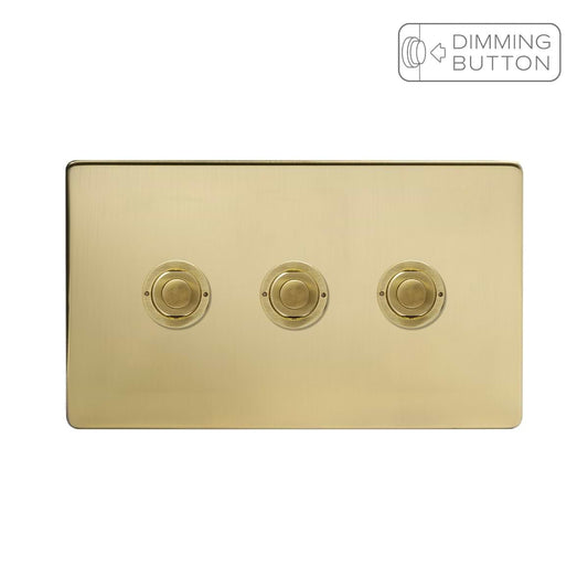 Soho Lighting Brushed Brass 3 Gang 6A Push Button Dimmer Switch