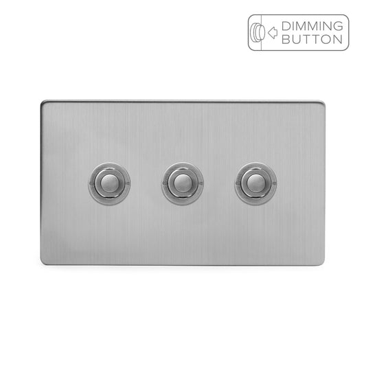Soho Lighting Brushed Chrome 3 Gang 6A Push Button Dimmer Switch