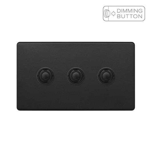 Soho Lighting Matt Black 3 Gang 6A Push Button Dimmer Switch
