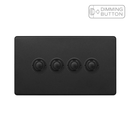 Soho Lighting Matt Black 4 Gang 6A Push Button Dimmer Switch