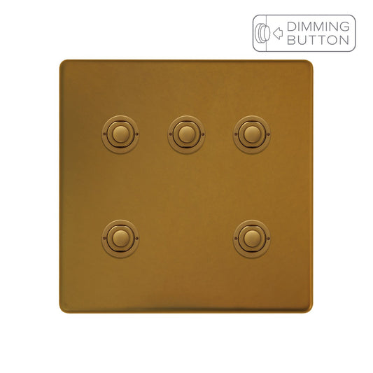 Soho Lighting Antique Gold 5 Gang 6A Push Button Dimmer Switch
