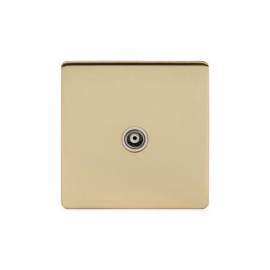 The Savoy Collection Brushed Brass 1 Gang TV Aerial Socket Wht Ins Screwless