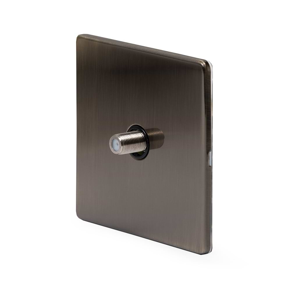The Charterhouse Collection 1 Gang Satellite Socket Blk Ins Screwless Antique Brass