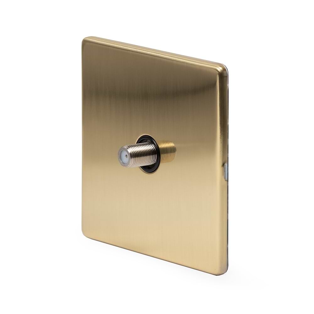 The Savoy Collection Brushed Brass 1 Gang Satellite Socket Black Insert Screwless