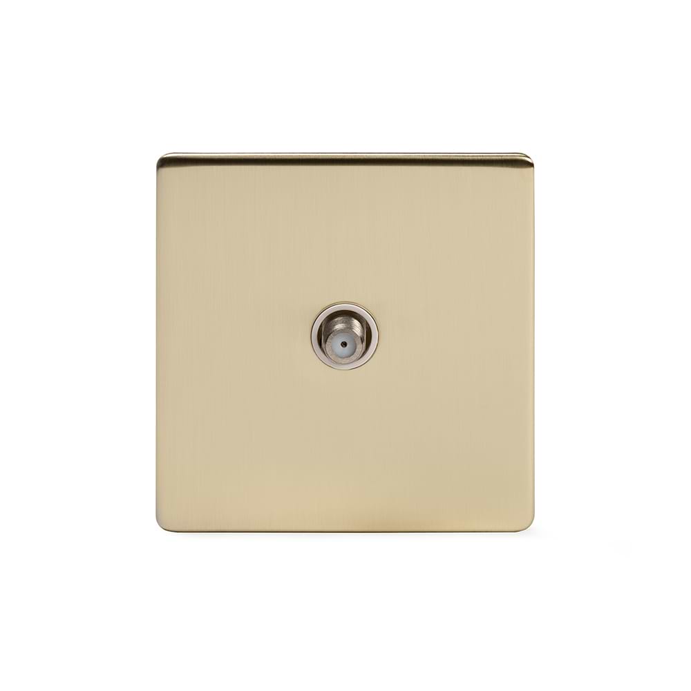 The Savoy Collection Brushed Brass 1 Gang Satellite Socket Wht Ins Screwless
