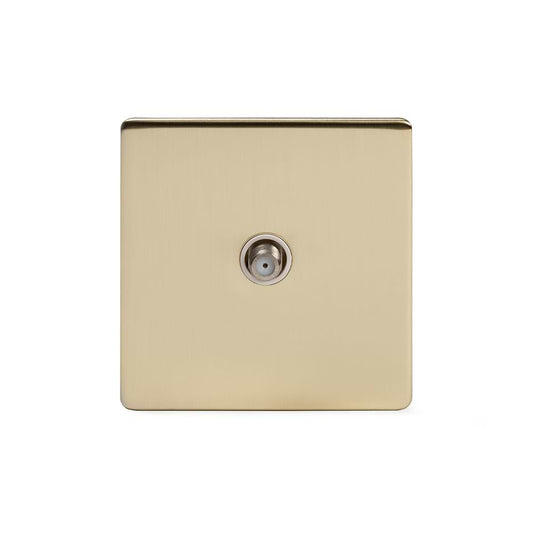 The Savoy Collection Brushed Brass 1 Gang Satellite Socket Wht Ins Screwless