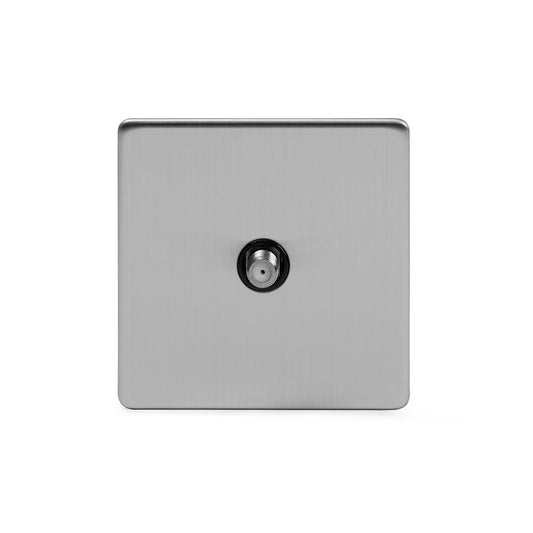 The Lombard Collection Brushed Chrome 1 Gang Satellite Socket Blk Ins Screwless